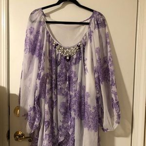 Pretty white white blouse with purple florals.
